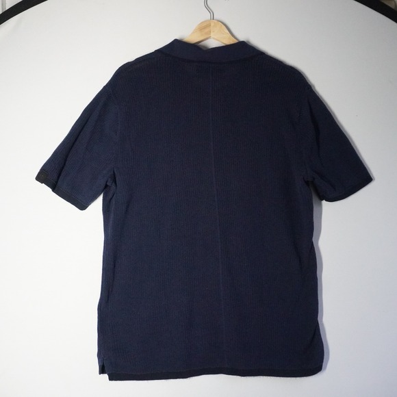 Rag Bone Men Navy Blue Ribbed Knit Short Sleeve Polo Shirt Size M Preppy Europe - Picture 7 of 9
